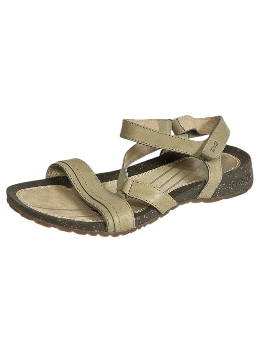 Teva Cabrillo Crossover Wedge Sandals Women’s 7 Olive Green Leather Hiking Flats